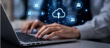 A laptop scene representing cloud-based work
