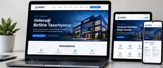 A laptop, tablet, and phone showing a corporate site layout